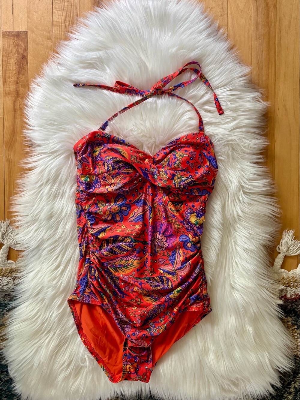 ALLIHOP for Anthropologie Floral Paisley Red One-Piece Swimsuit | S | EUC